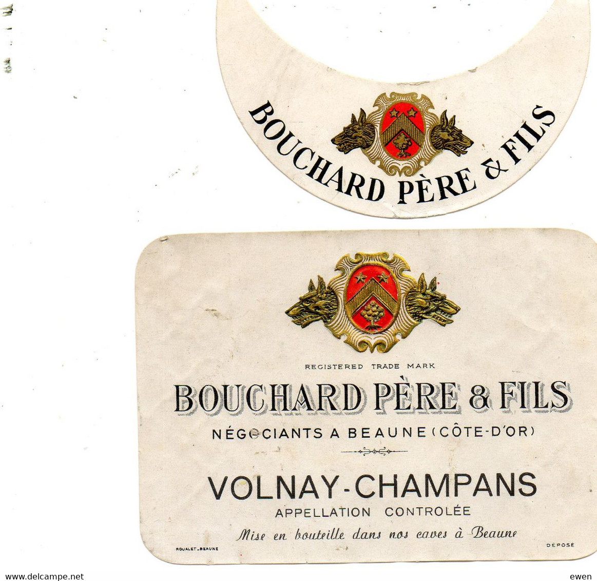 Etiquettes Vin Volnay-Champans. Bouchard à Beaune. Années 50. - Other & Unclassified