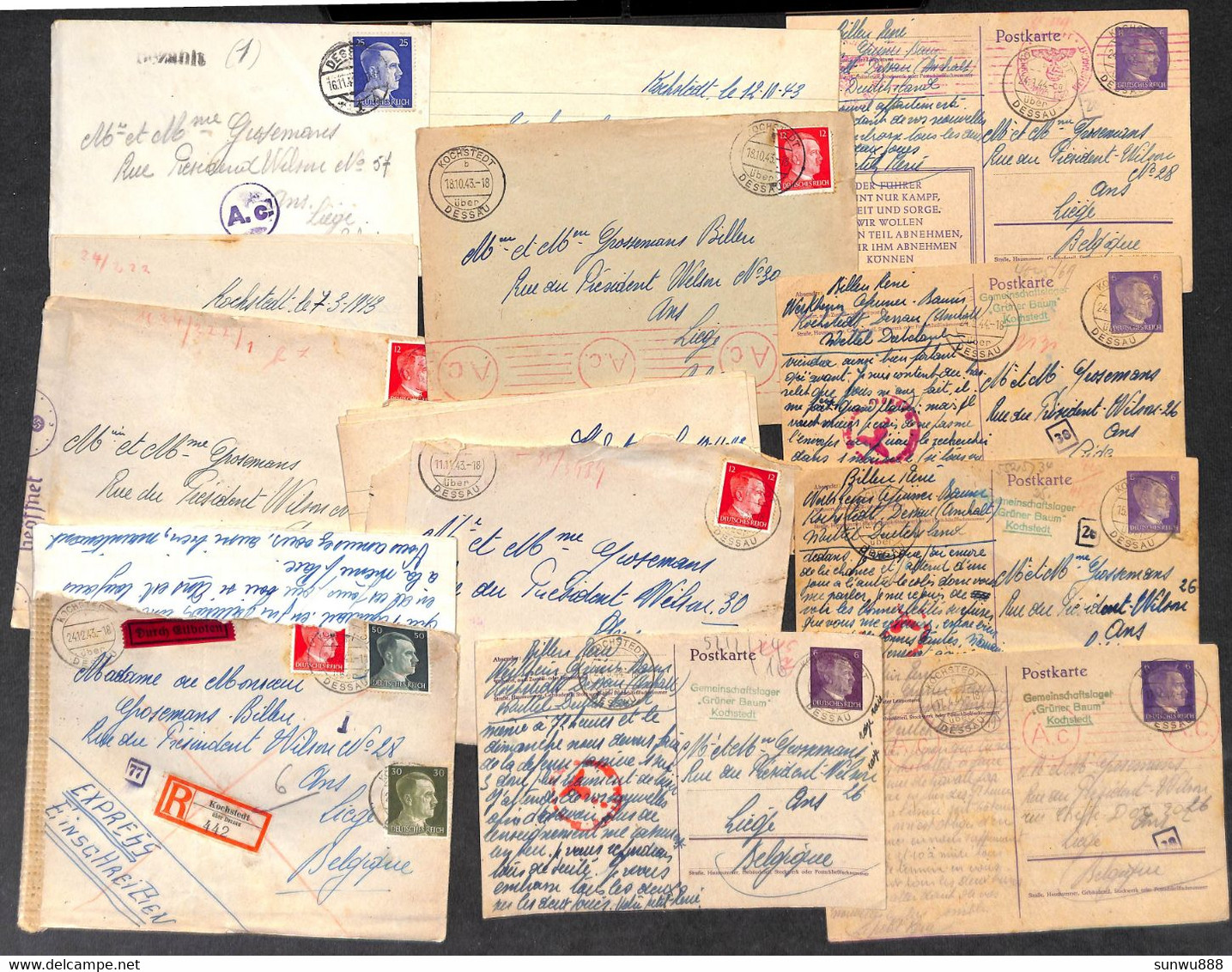 Top Correspondance (29 Documents) Travailleur Civil Belge En Allemagne - Brieven (met Inhoud) Dessau 1943-1944 Censure - Covers