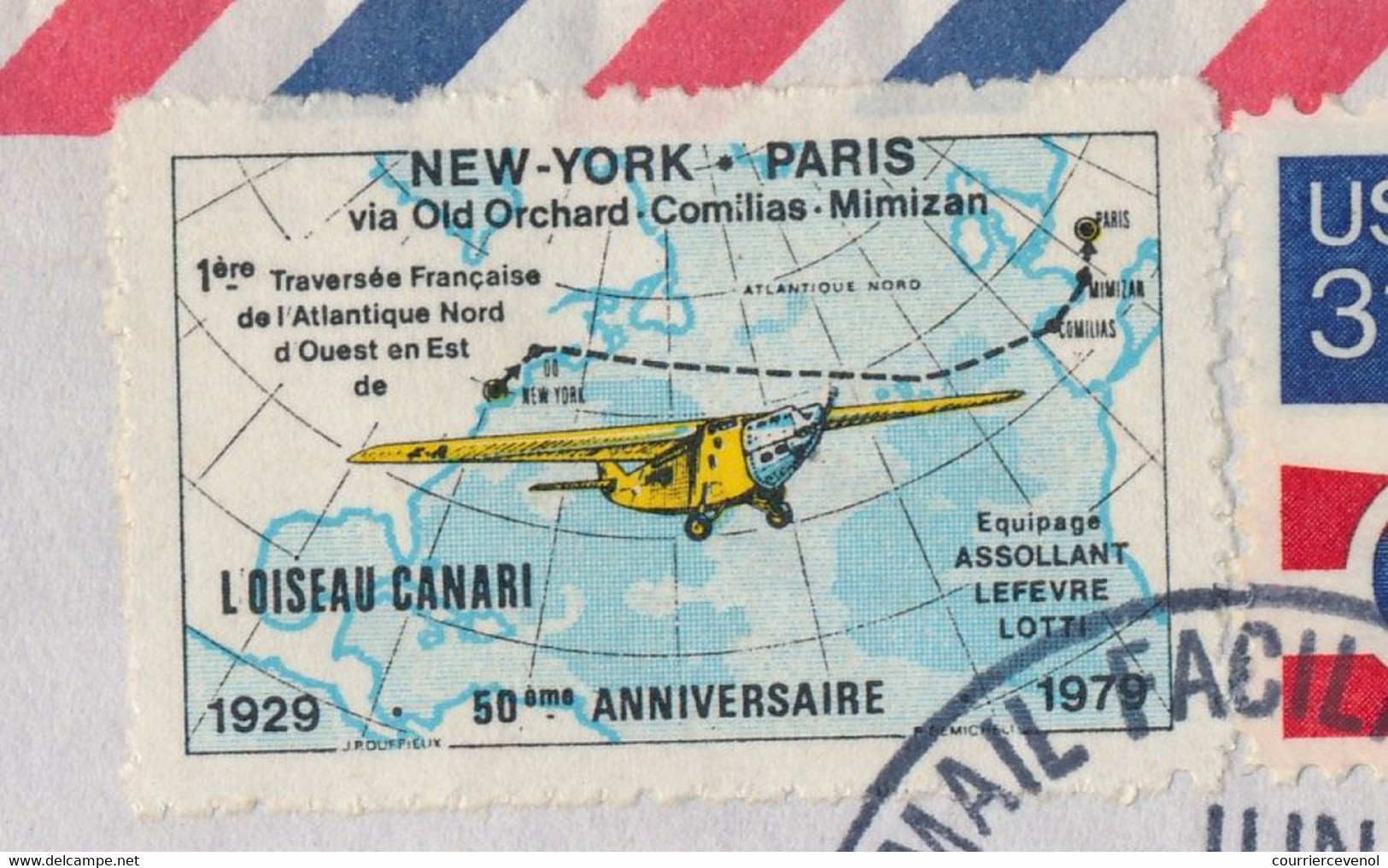 USA - FRANCE - 50eme Anniv Traversée Atlantique Nord OISEAU CANARI (Assolant...) Pli Par CONCORDE 13/6/1979 VIGNETTE - Concorde