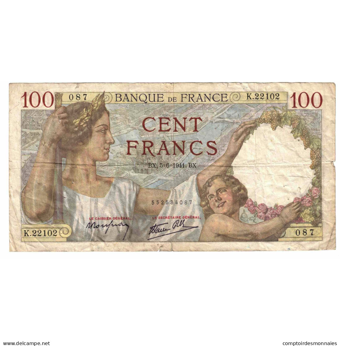 France, 100 Francs, Sully, 1941, K.22102, B, Fayette:26.53, KM:94 - 100 F 1939-1942 ''Sully''