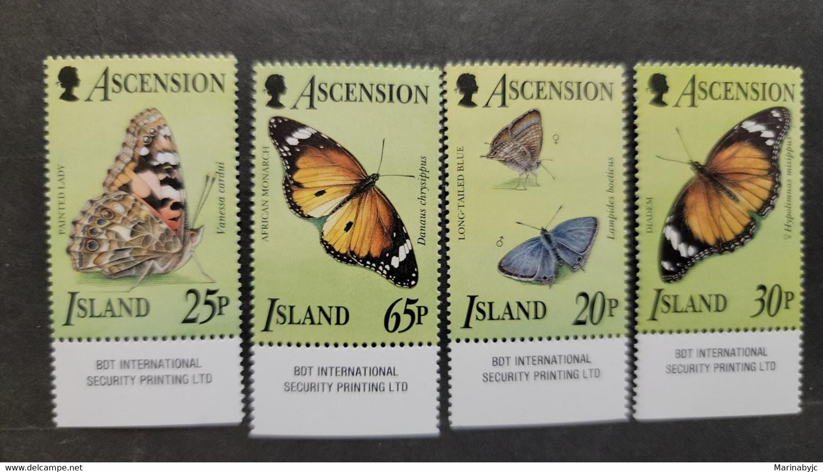 SO) ENGLAND, ASCENSION, BUTTERFLIES, FAITH SERIES 4 RINGS WITH LEAF BOTTOM EDGE, MNH - Sonstige & Ohne Zuordnung