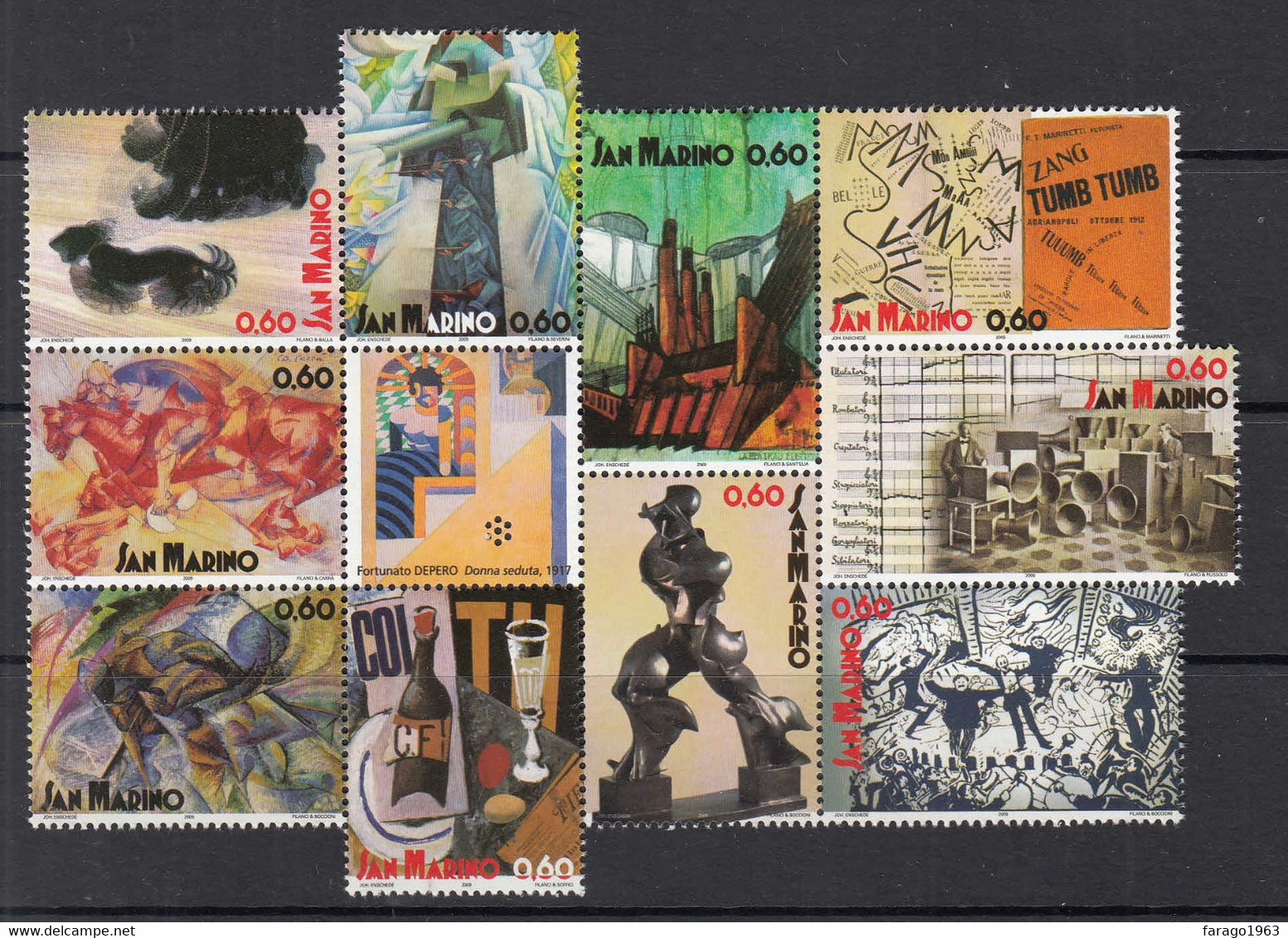 2009 San Marino Modern Art Paintings Block Of 10 MNH @ BELOW FACE VALUE - Unused Stamps