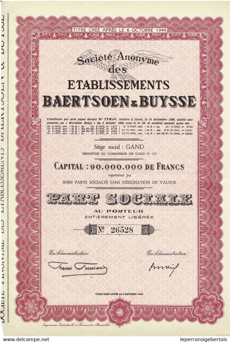 - Titre De 1946 - Société Anonyme Des Etablissements Baertsoen & Buysse - - Textile