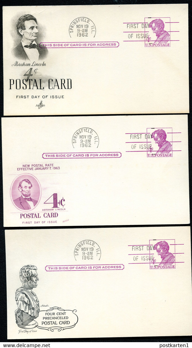 UX48 UPSS S66A 3 Postal Cards FDC LINCOLN 1962 - 1961-80