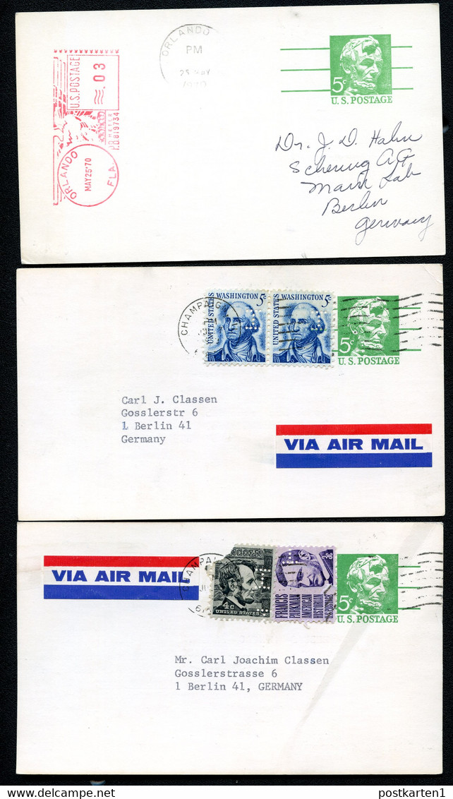 UX55 UPSS S73 3 Postal Cards Champaign IL+ Orlando FL To Germany 1969-70 - 1961-80