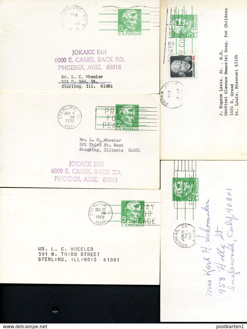 UX55 UPSS S73 5 Postal Cards Used 1969-1973 Variants Of Fluorescence - 1961-80