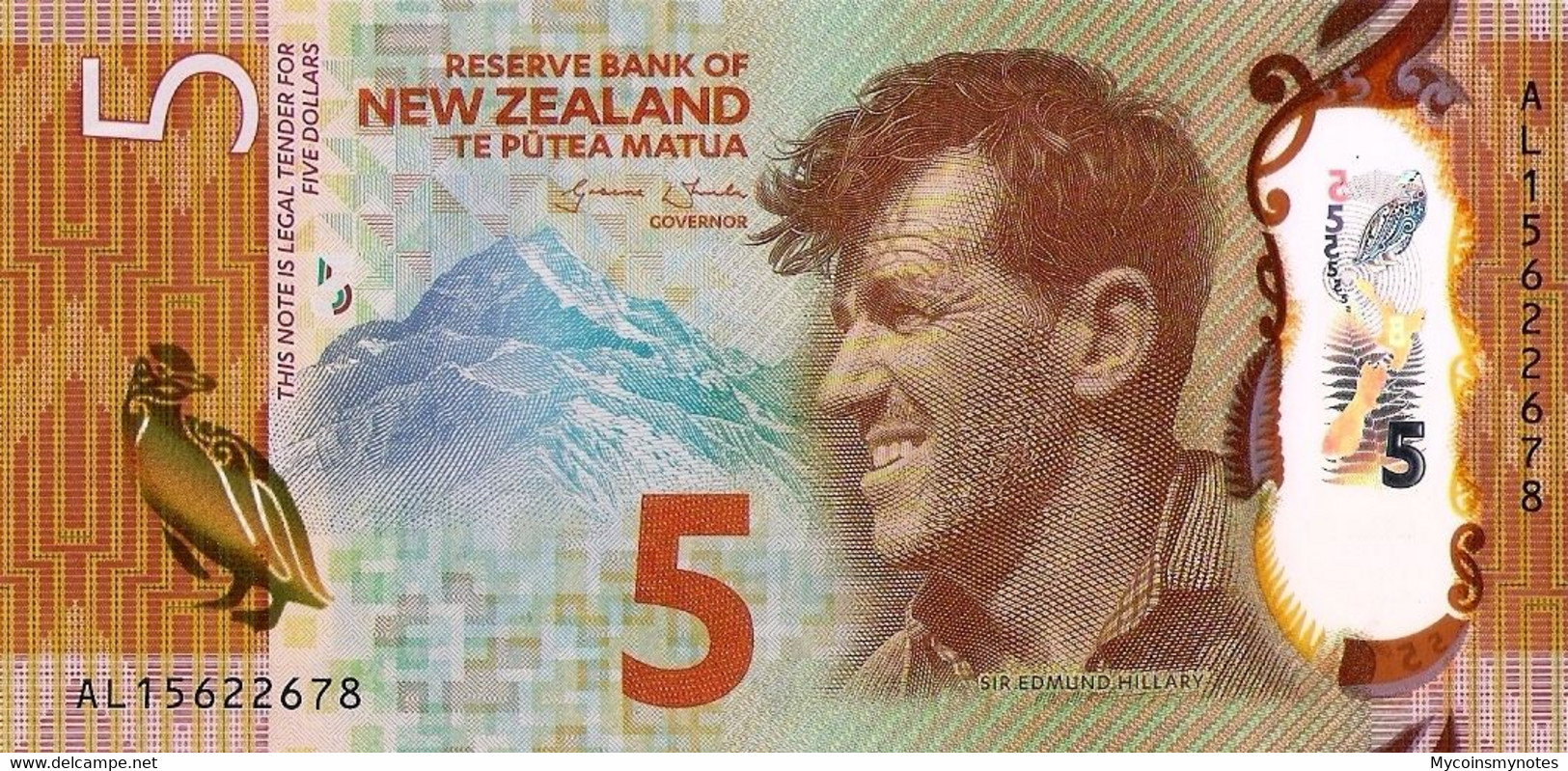 NEW ZEALAND 5 Dollars Banknote, 2015, P190, Polymer, UNC - Neuseeland