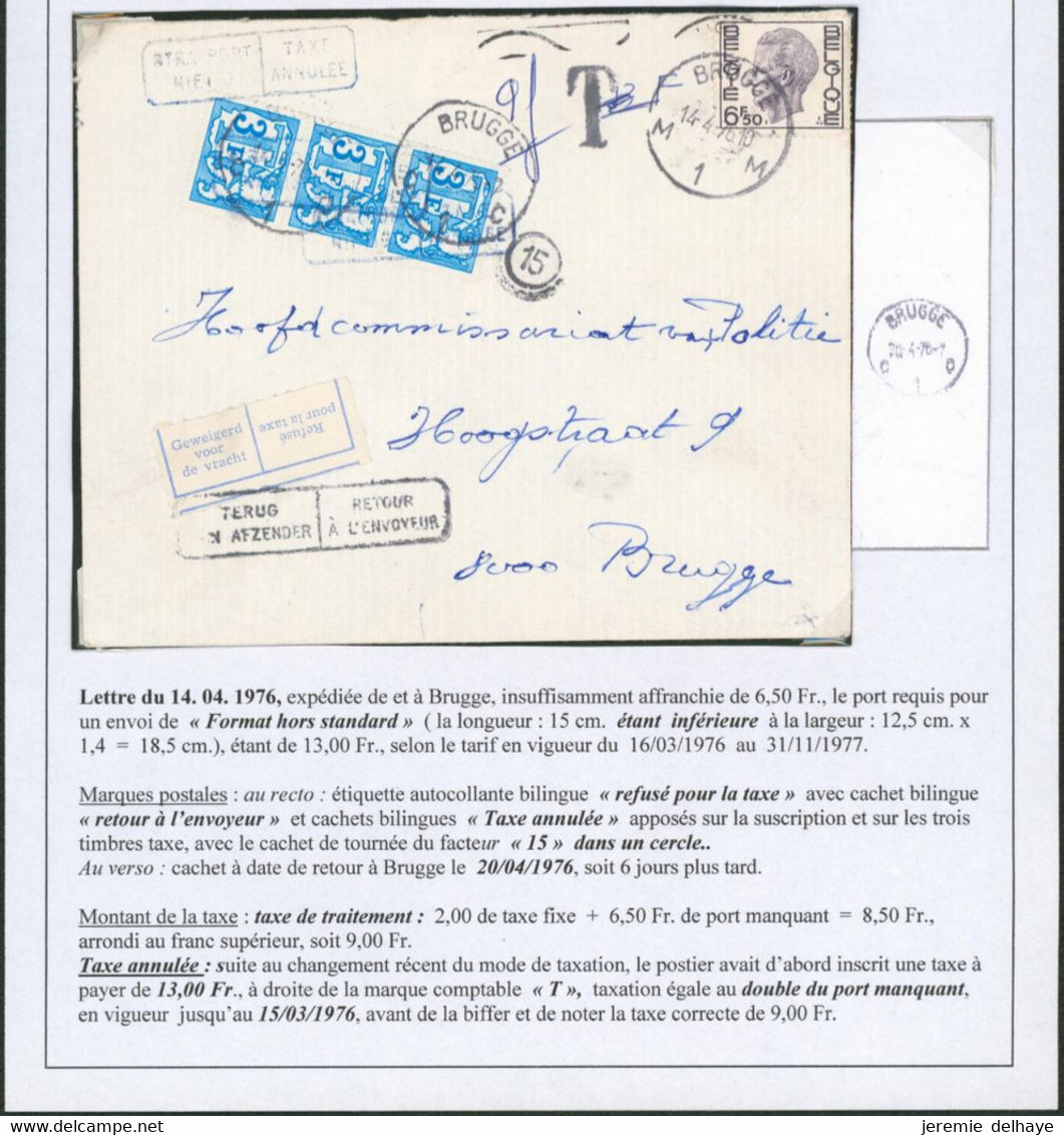 Page De Collection + Taxe Morderne (1976, Bruges, Brugge) / Explicatif Joint, Roi Baudouin Elström - Briefe U. Dokumente