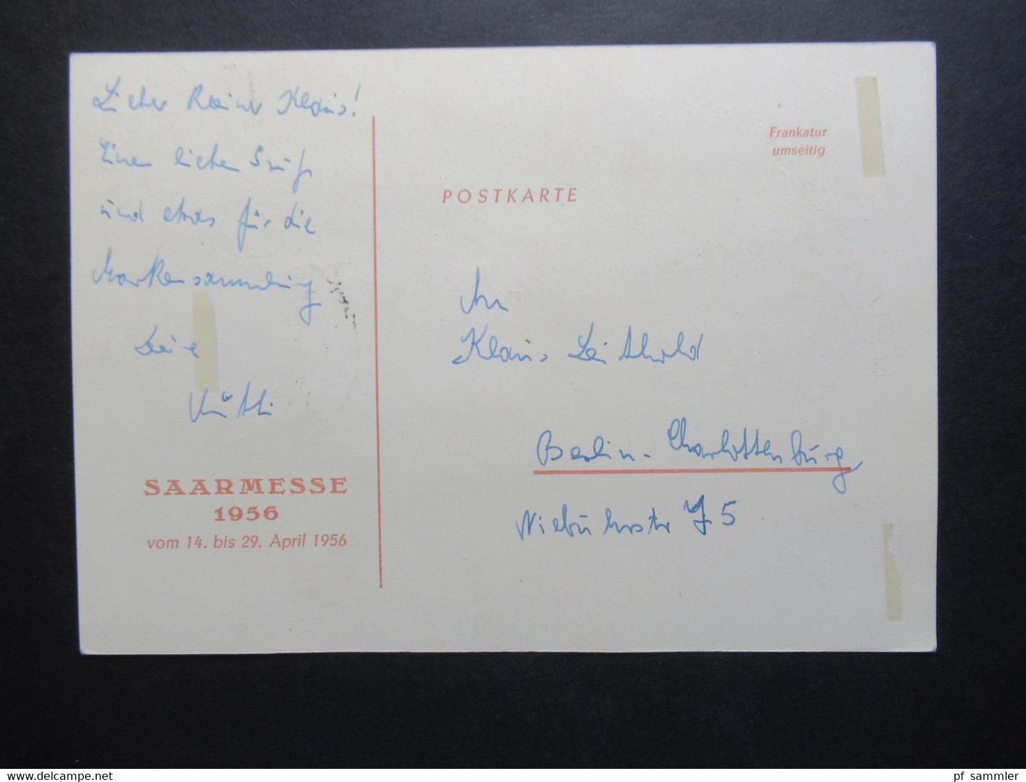 Saarland 1956 Internationale Saarmesse Sonder PK / MK Sonderstempel Saar - Messe 21,4,1956 Als PK Verwendet Nach Berlin - Lettres & Documents