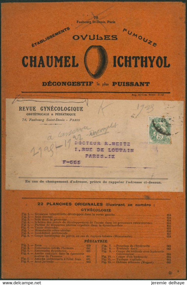 France - Manchon Périodique + 5C Vert "Revue Gynécologique" / Illustrée "Chaumel Ichthyol" (Paris). - Journaux