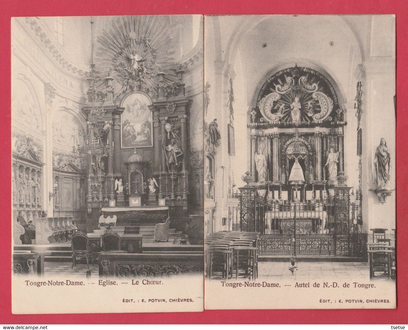 Tongre-Notre-Dame - Basilique -Autel & Eglise Le Choeur / 2 Carte Postales ( Voir Verso ) - Chievres