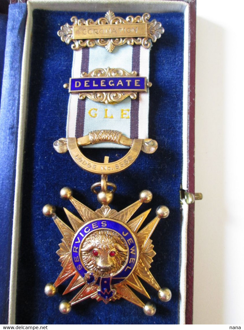 Rare! 925 Silver Medal Gold Plated Grand Masonic Lodge Of Scottish Rite In Wales Delegate To The 1955 Coronation - Royaux/De Noblesse