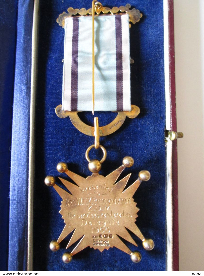 Rare! 925 Silver Medal Gold Plated Grand Masonic Lodge Of Scottish Rite In Wales Delegate To The 1955 Coronation - Royaux/De Noblesse