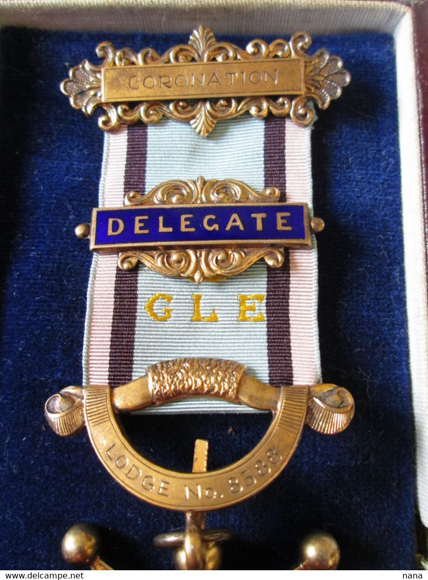 Rare! 925 Silver Medal Gold Plated Grand Masonic Lodge Of Scottish Rite In Wales Delegate To The 1955 Coronation - Royaux/De Noblesse