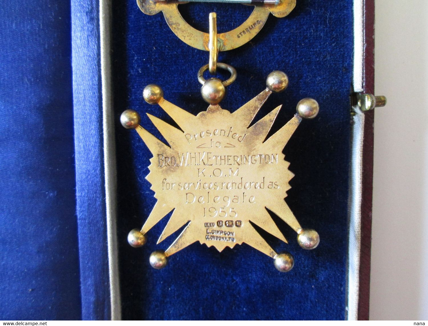 Rare! 925 Silver medal gold plated Grand Masonic Lodge of Scottish Rite in Wales delegate to the 1955 Coronation