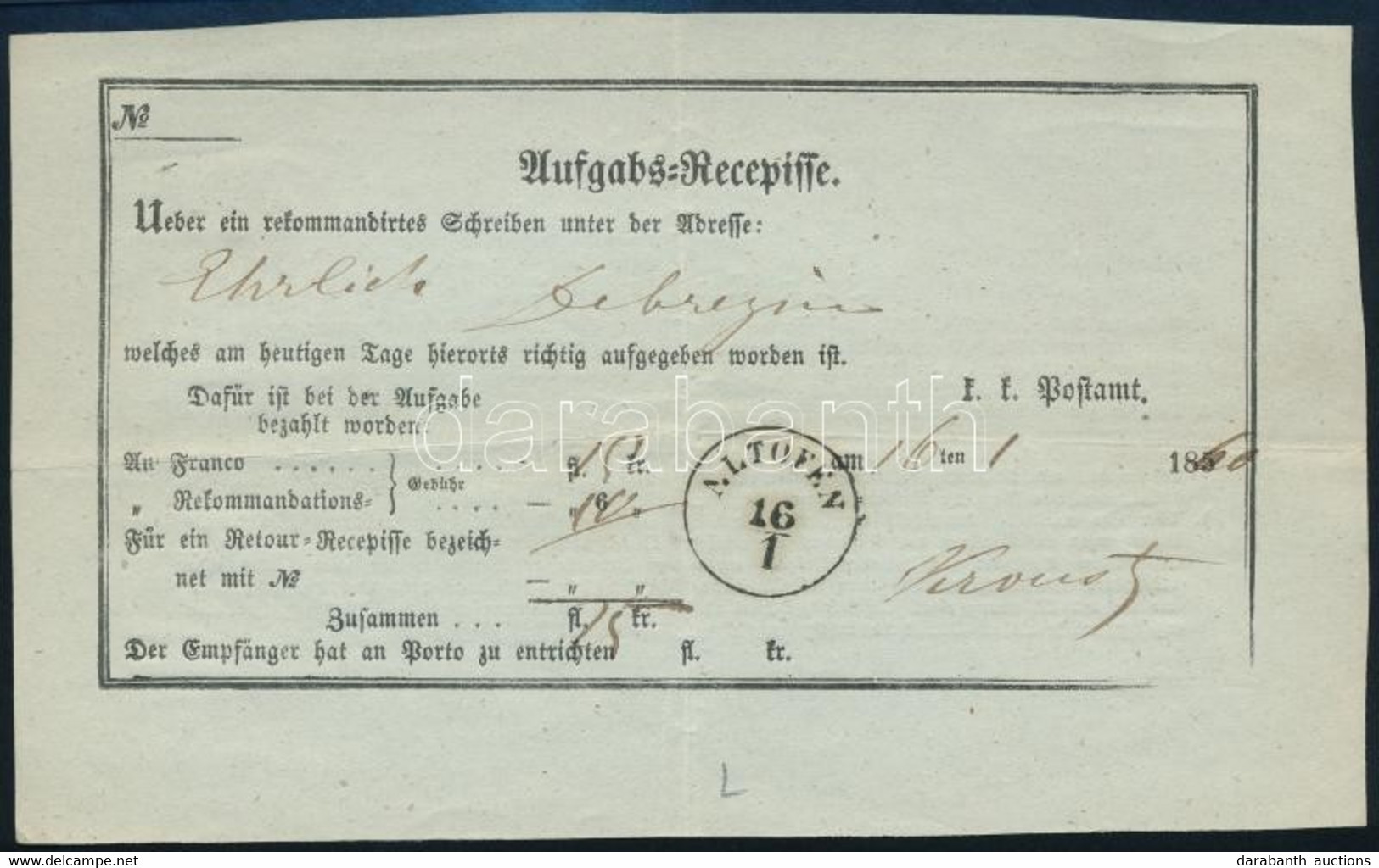 1860 Feladóvevény "ALTOFEN" - Other & Unclassified