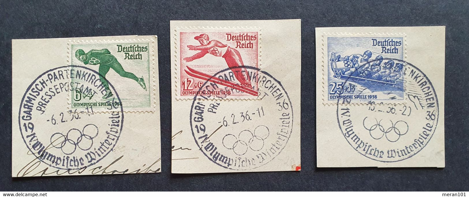 Deutsches Reich 1935, Mi 600-02 "Olympische Spiele" Briefstück Sonderstempel Garmisch - Used Stamps