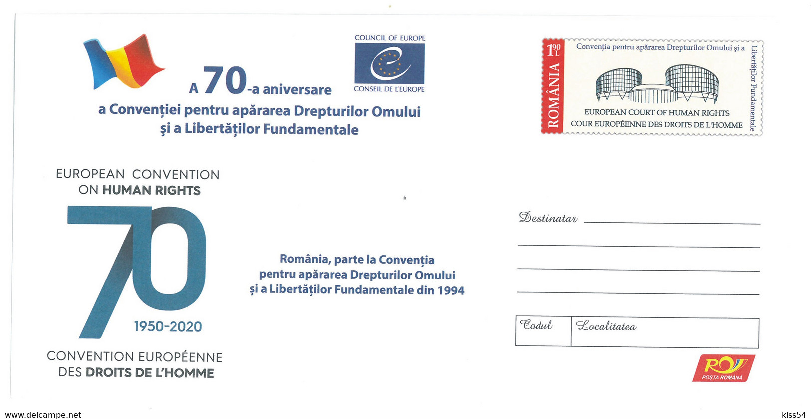 IP 2020 - 30 European Court Of HUMAN RIGHTS, Romania - Stationery - Unused - 2020 - Interi Postali