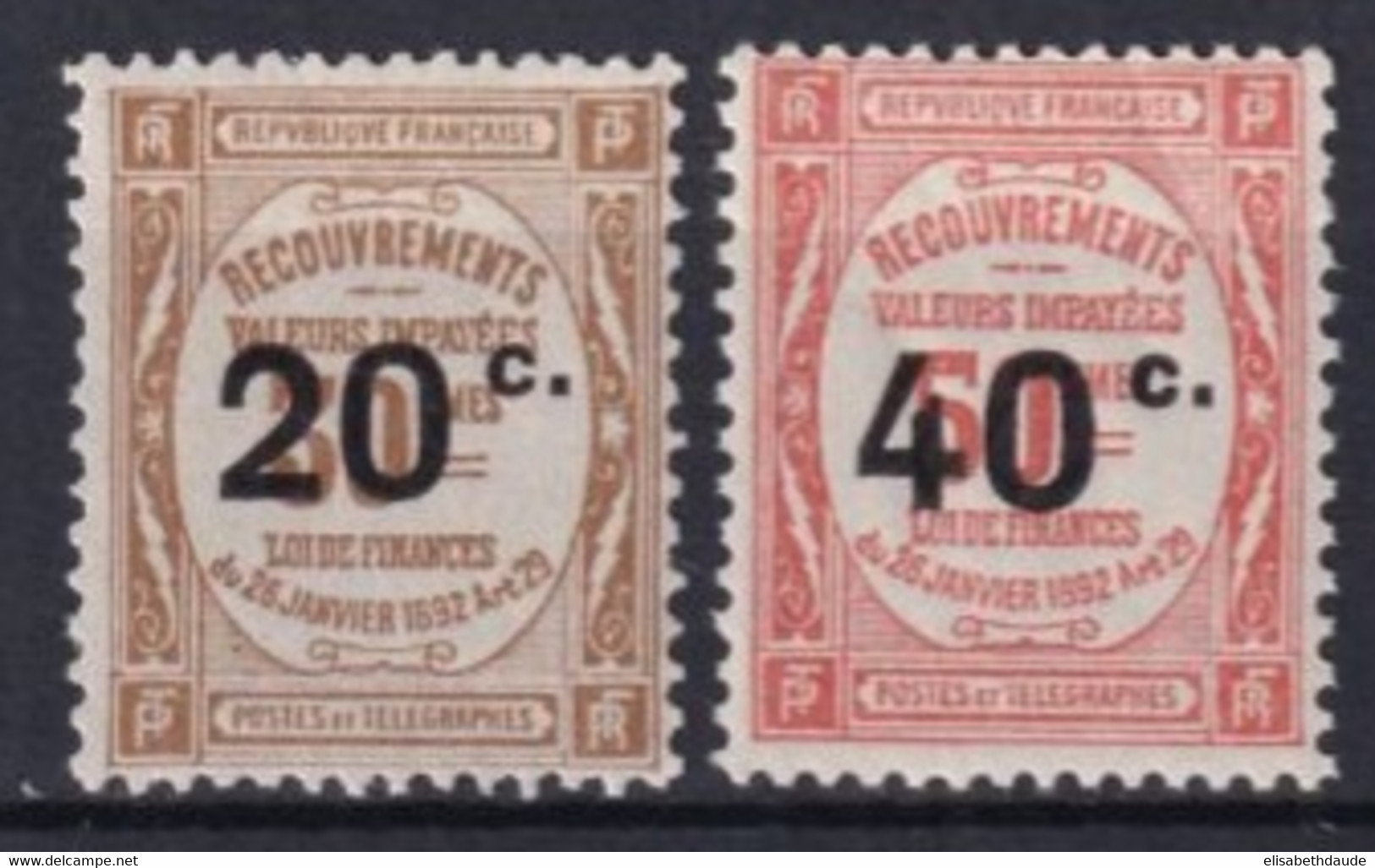 1917 - TAXE - SERIE YVERT N° 49/50 * MLH - COTE = 52 EUR - 1859-1959 Postfris