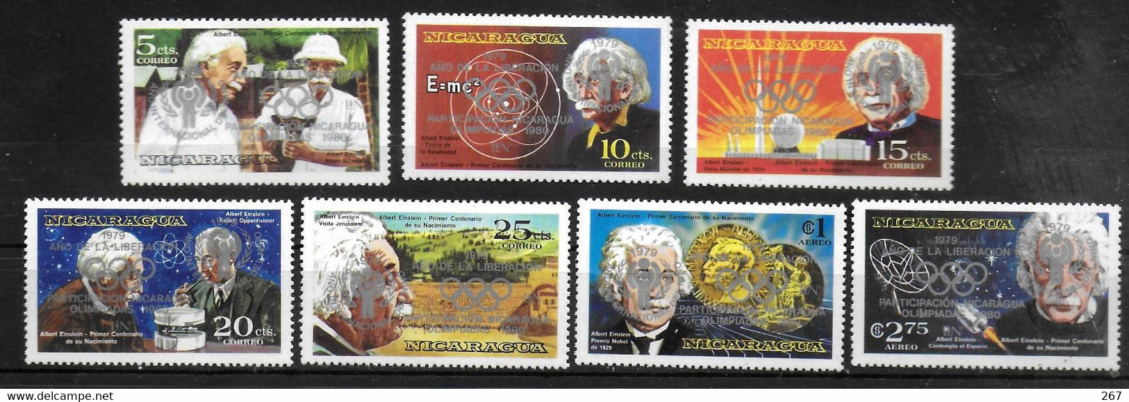 NICARAGUA  N° 1131a/35a  PA 940a/41a  * * ( Cote 30e ) SURCHARGE ARGENT  Jo 1980 Einstein - Albert Einstein