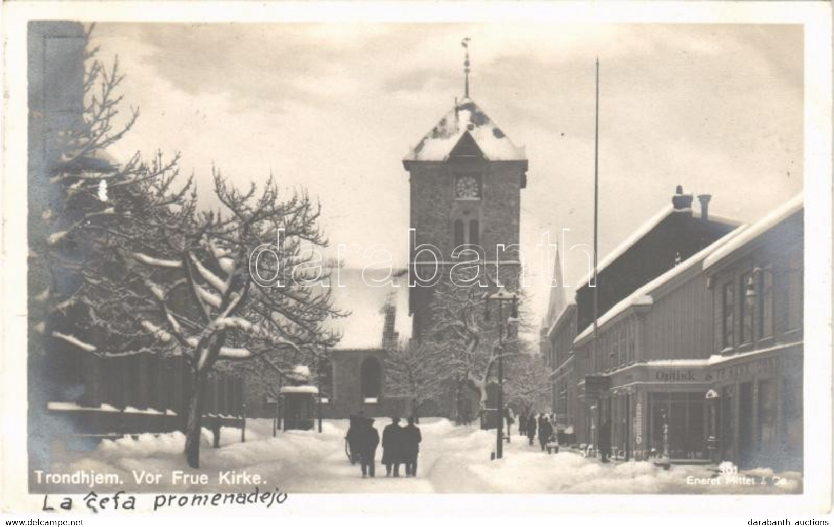 T2/T3 1934 Trondheim, Trondhjem; Vor Frue Kirke / Street View In Winter, Church, Shop - Unclassified