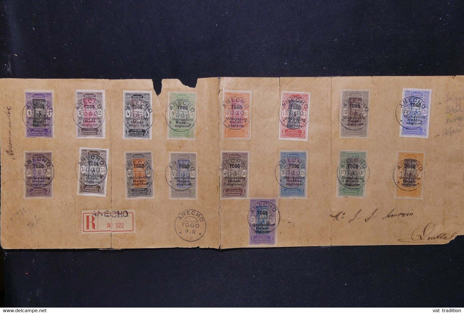 TOGO - Devant De Grande Enveloppe En Recommandé De Anecho En 1911 Avec Série Surchargé N°84/100  - L 121741 - Cartas & Documentos