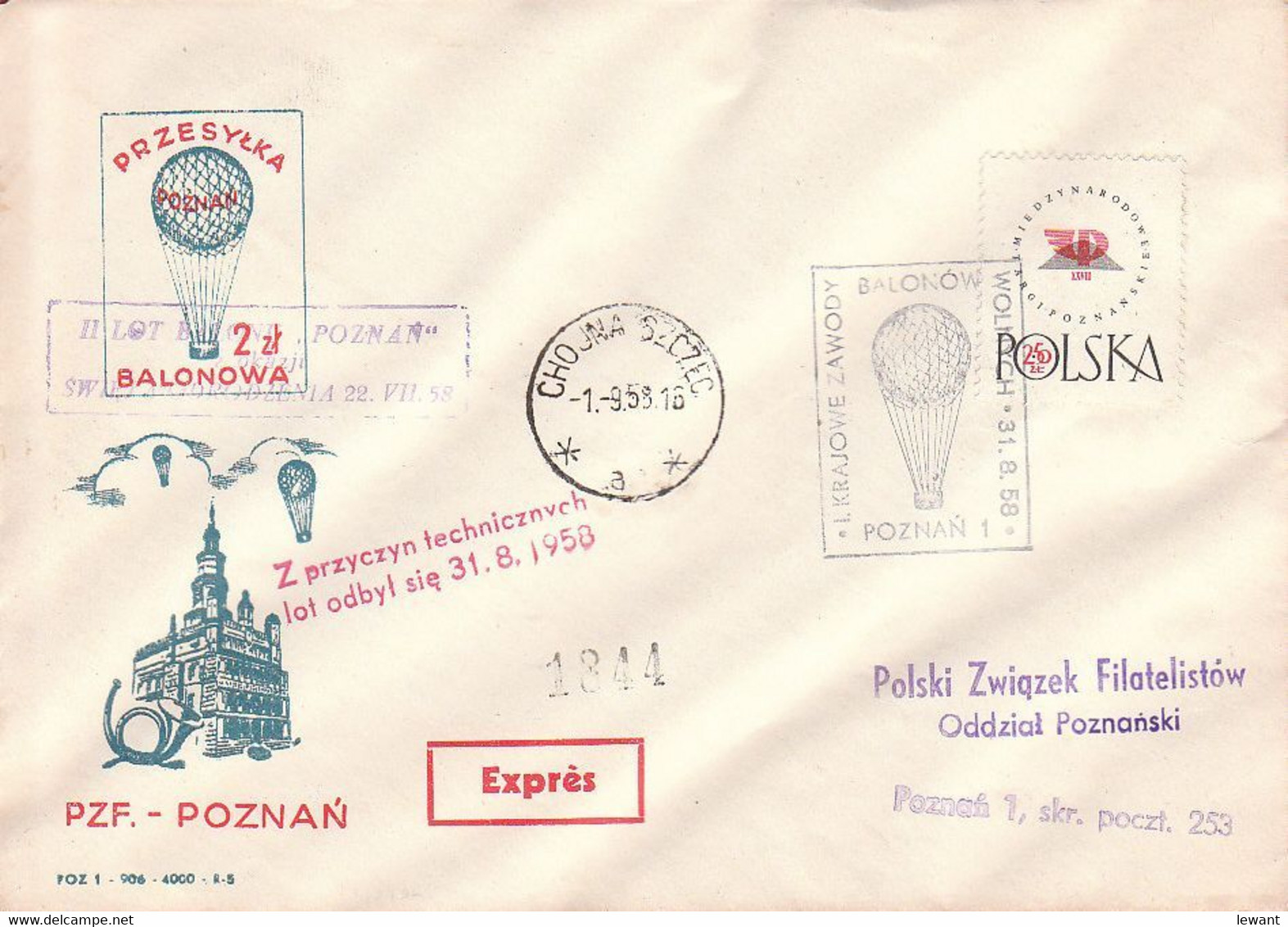 1958 Balloon Mail - Transported In A Balloon | POZNAN - Ballonpost