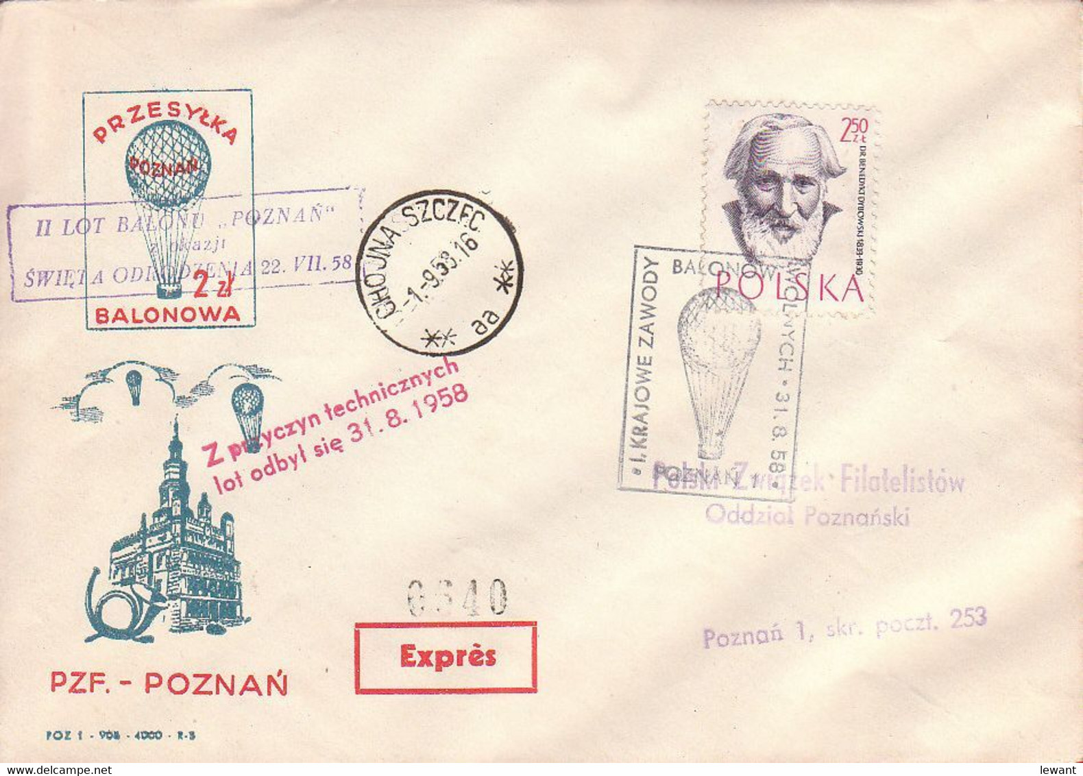 1958 Balloon Mail - Transported In A Balloon | POZNAN - Palloni