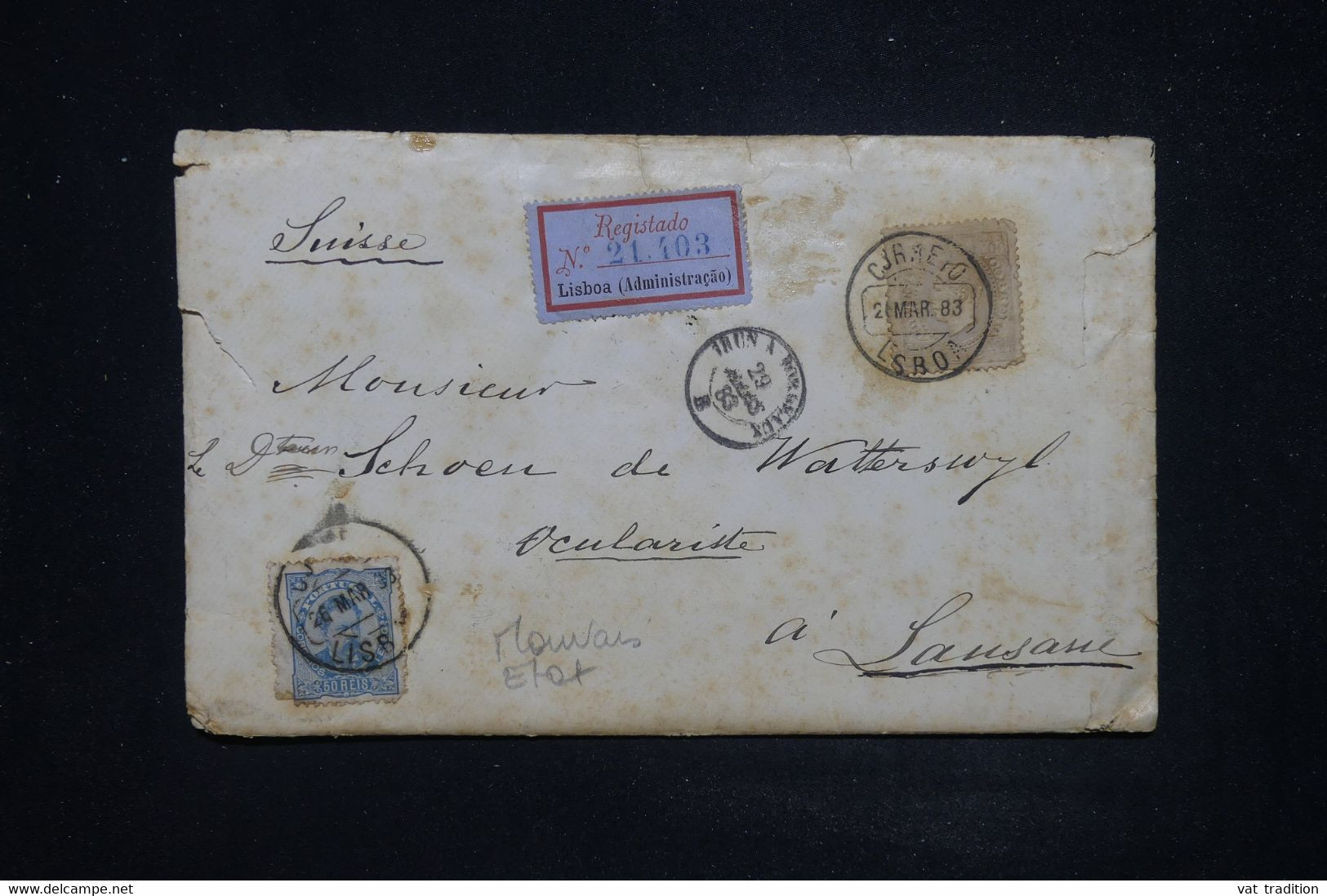 PORTUGAL - Enveloppe En Recommandé De Lisbonne Pour La Suisse En 1883 - L 121746 - Briefe U. Dokumente