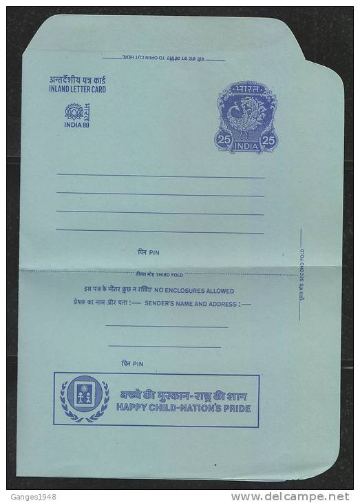 India 1979  HAPPY CHILD  IYC  POSTAL STATIONARY  INLAND LETTER   # 40972   Indien  Inde - Inland Letter Cards