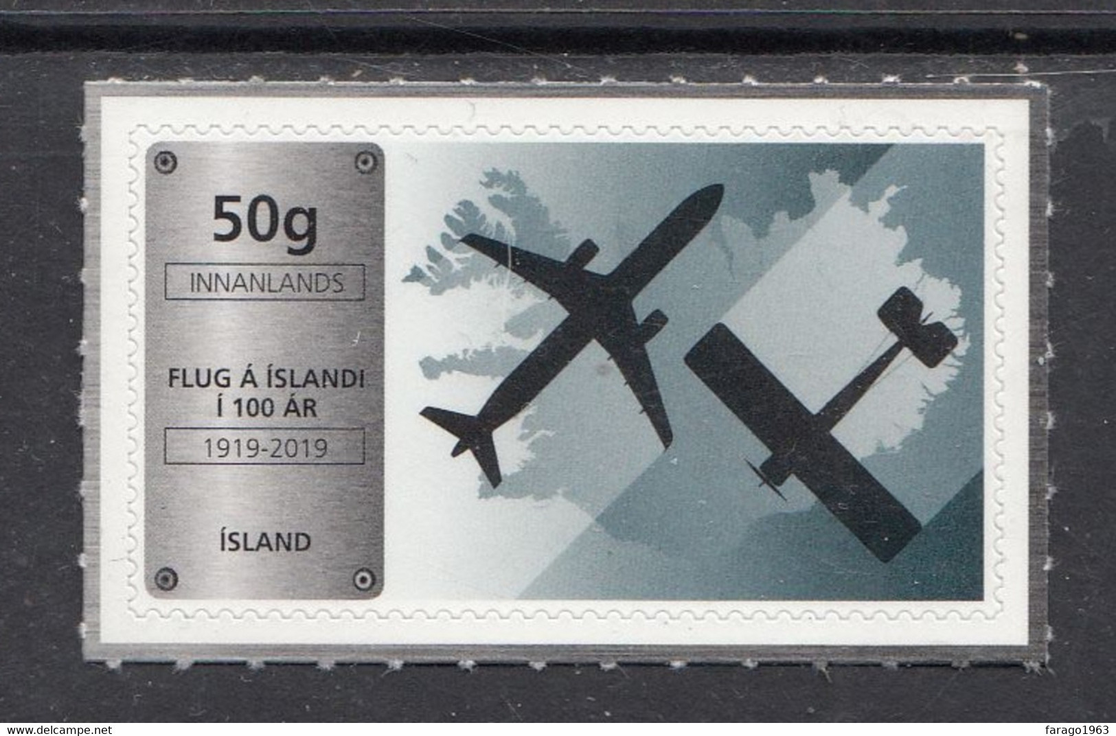 2019 Iceland 100th Anniversary Of First Flight Aviation Complete Set Of 1 MNH @ BELOW Face Value - Ongebruikt