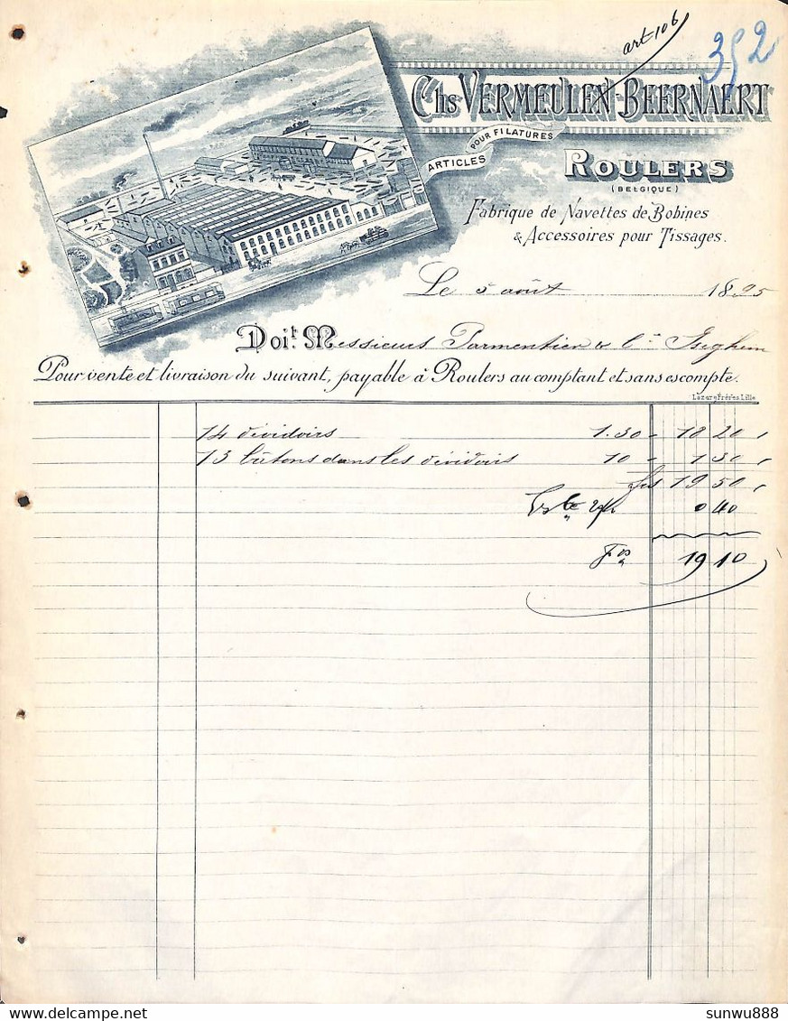 Roulers - Ets Vermeulen Beernaert 1895 Articles Pour Filatures Litho Tram Tramway - 1800 – 1899