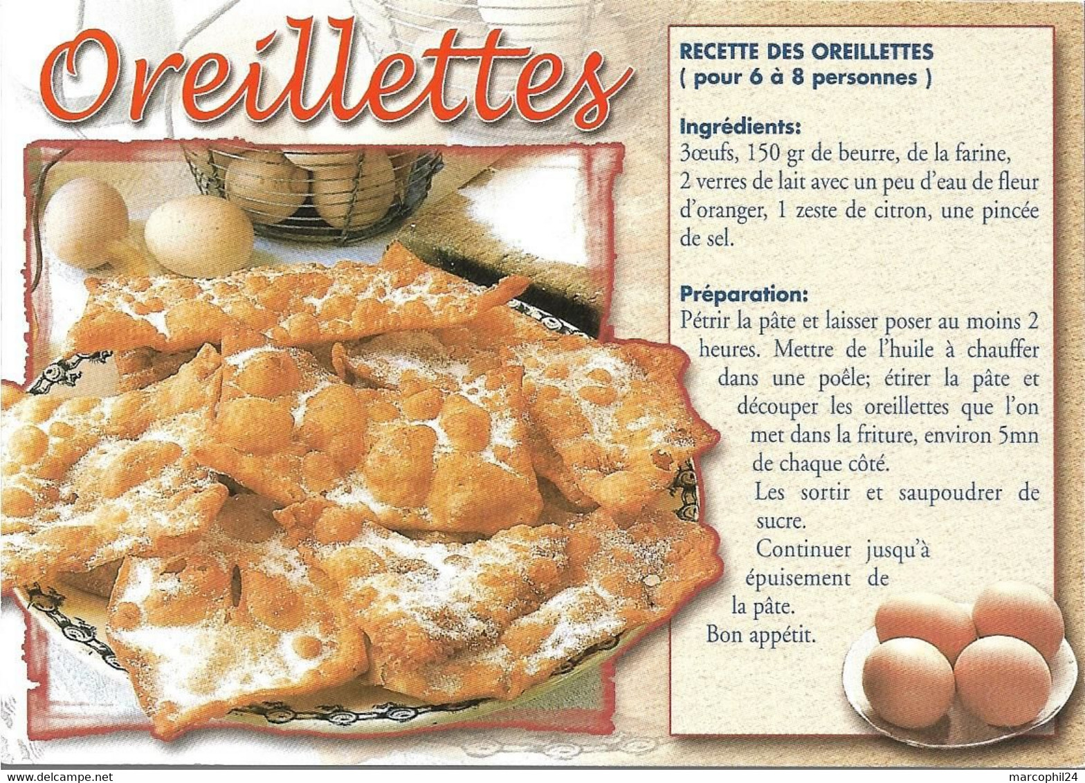 TRADITIONS + Carte Postale Neuve : RECETTE - OREILLETTES + AS DE COEUR 19 059 - Recettes (cuisine)
