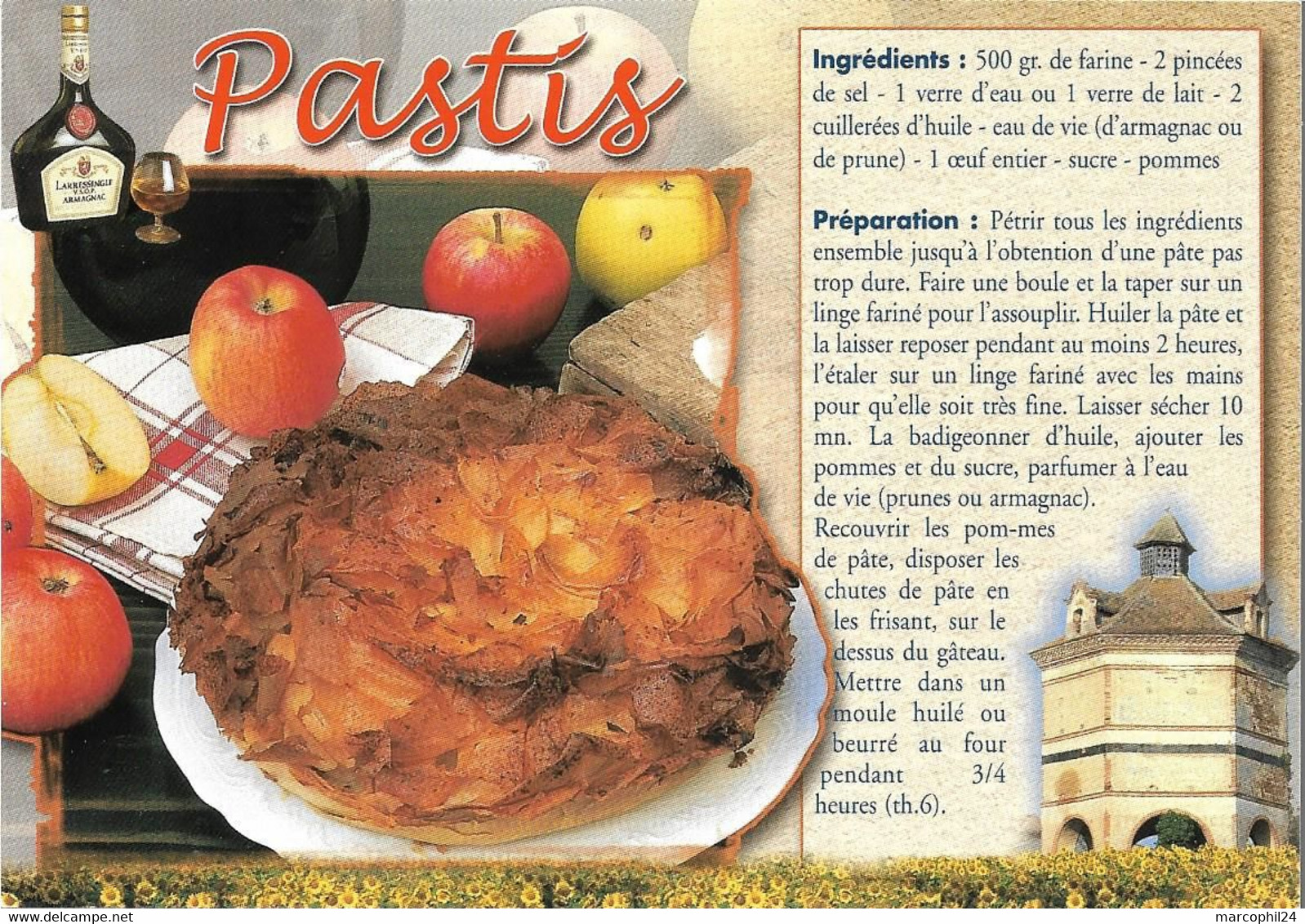 TRADITIONS + Carte Postale Neuve : RECETTE - PASTIS - Pommes - Pigeonnier + AS DE COEUR 19 002 - Recettes (cuisine)