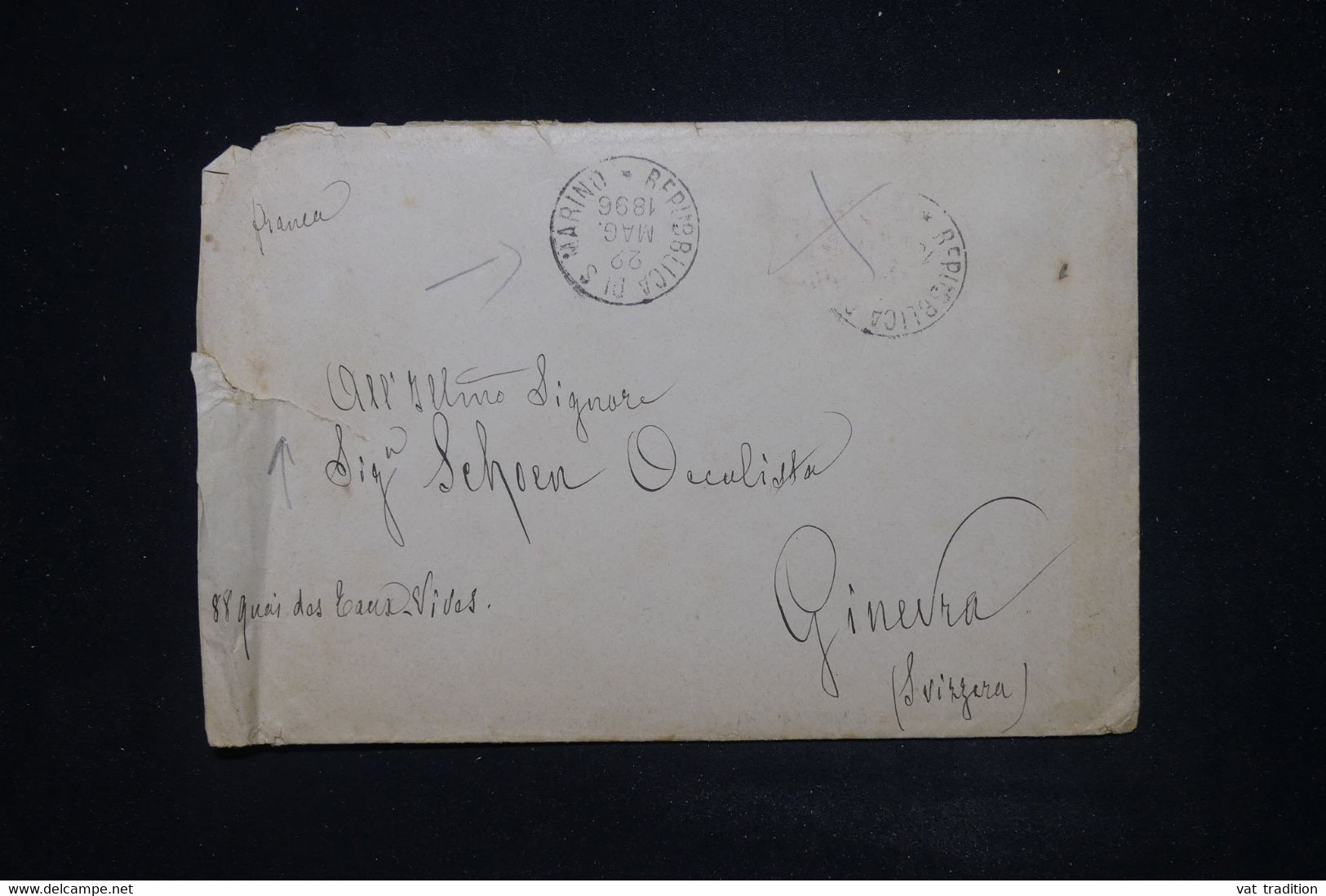 SAINT MARIN - Enveloppe  Pour La Suisse En 1896, Affranchissement Disparu, Voir Cachet Au Verso - L 121748 - Briefe U. Dokumente