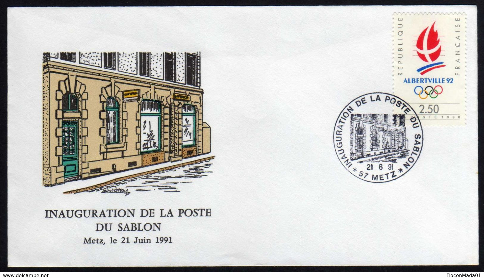 France Metz Sablon Moselle Inauguration La Poste 21 Juin 1991 Cachet Sur YT 2632 Albertville1992 Très Rare TB V. Scans - Gedenkstempels