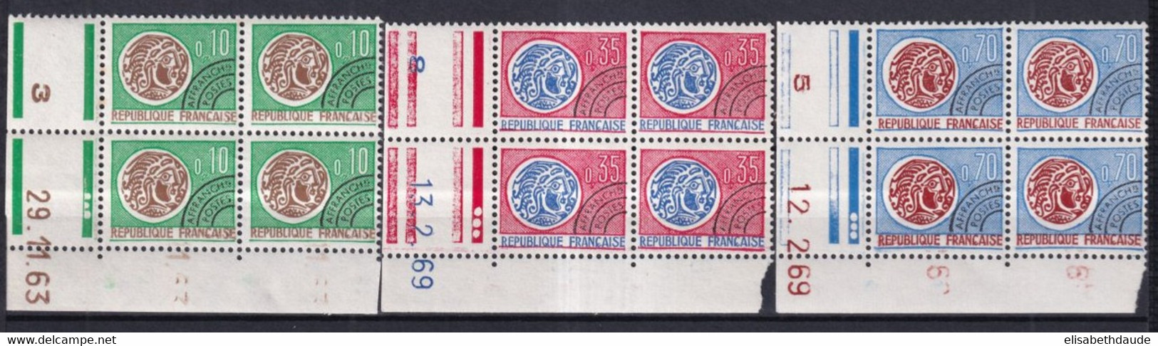 1963/1969 - PREOBLITERES MONNAIES GAULOISE X3  COINS DATES ! ** MNH - COTE = 28 EUR. - Vorausentwertungen