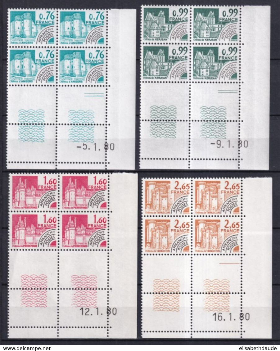 1980 - PREOBLITERES SERIE MONUMENTS HISTORIQUES / CHATEAUX !  COINS DATES ! YVERT N° 166/169 ** MNH - COTE = 17.5 EUR - Vorausentwertungen