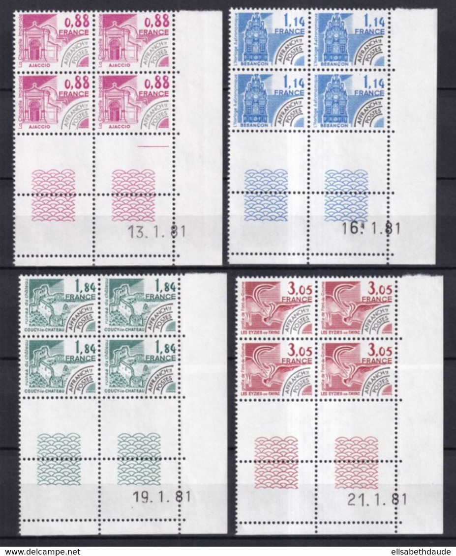 1981 - PREOBLITERES SERIE MONUMENTS HISTORIQUES / CHATEAUX !  COINS DATES ! YVERT N° 170/173 ** MNH - COTE = 17.5 EUR - Vorausentwertungen