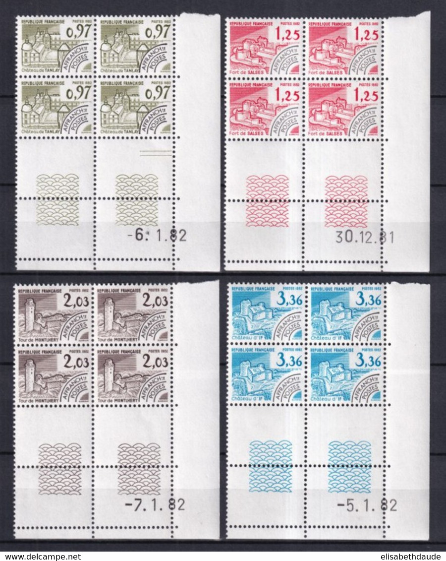 1982 - PREOBLITERES SERIE MONUMENTS HISTORIQUES / CHATEAUX !  COINS DATES ! YVERT N° 174/177 ** MNH - COTE = 17.5 EUR - Prematasellados