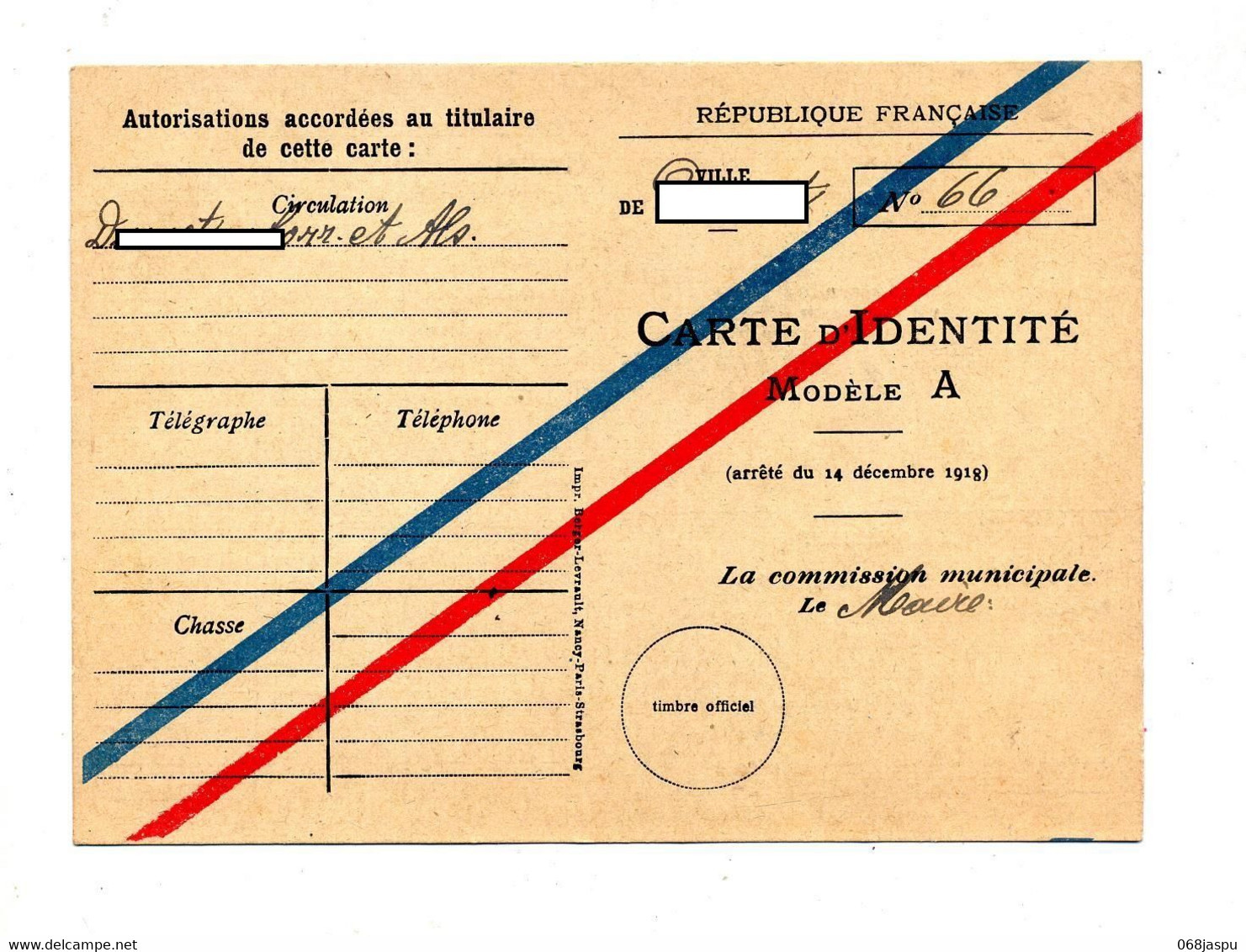 Carte Identité Modele A - Documenti Storici