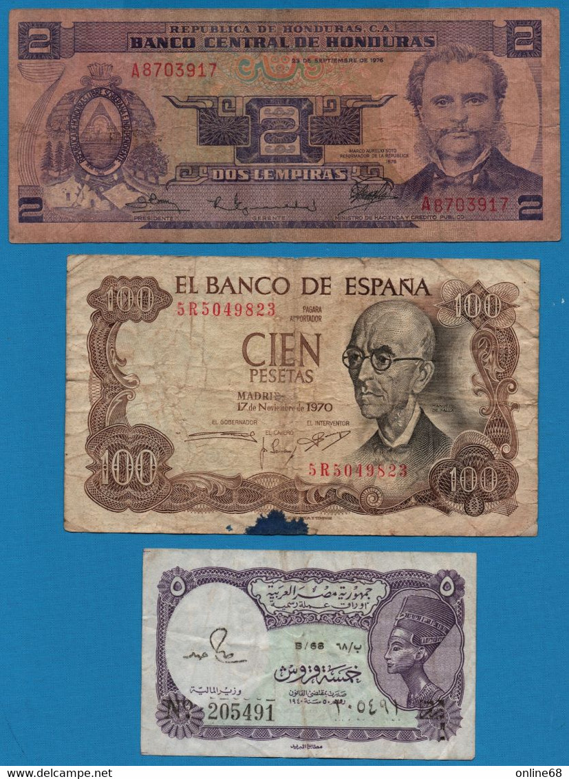 LOT BILLETS 3 BANKNOTES: HONDURAS - ESPANA - EGYPT - Lots & Kiloware - Banknotes