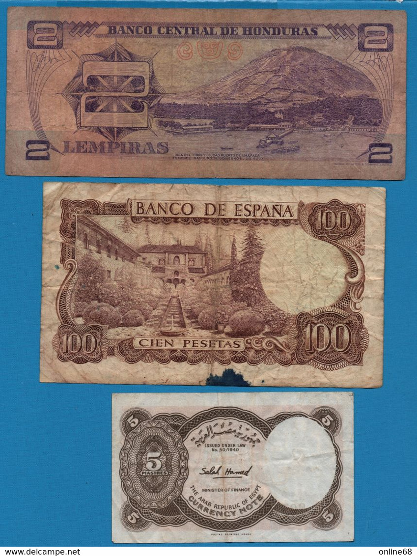LOT BILLETS 3 BANKNOTES: HONDURAS - ESPANA - EGYPT - Mezclas - Billetes
