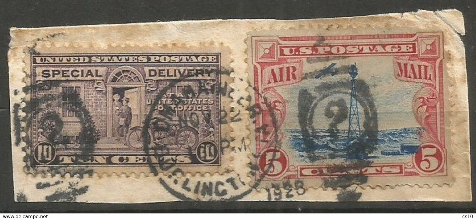 USA Airpost Air Mail 1928 Beacon On Rocky Mountains SC.# C11 + Sp.Delivery C.10 On-Piece Burlington 22nov1928 - Other & Unclassified