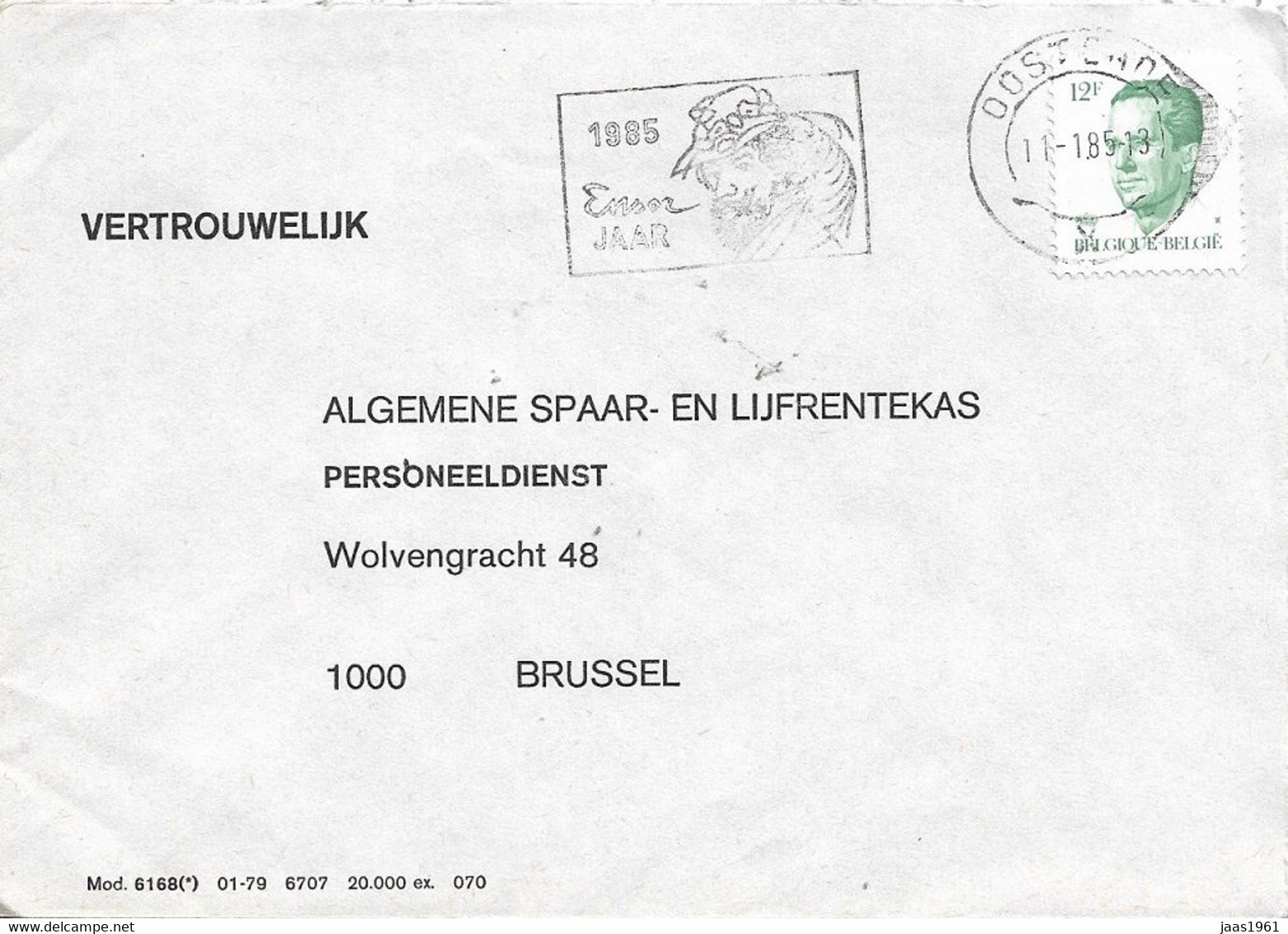 BELGIUM. POSTMARK YEAR PAINTER JAMES ENSOR. OOSTENDE. 1985 - Altri & Non Classificati