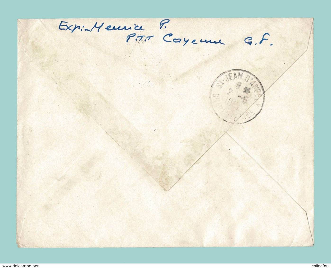 1951. Enveloppe Affranchie Lettre Recommandée Par AVION De CAYENNE, GUYANE FRANÇAISE à 17 St JEAN D'ANGÉLY - Lettres & Documents