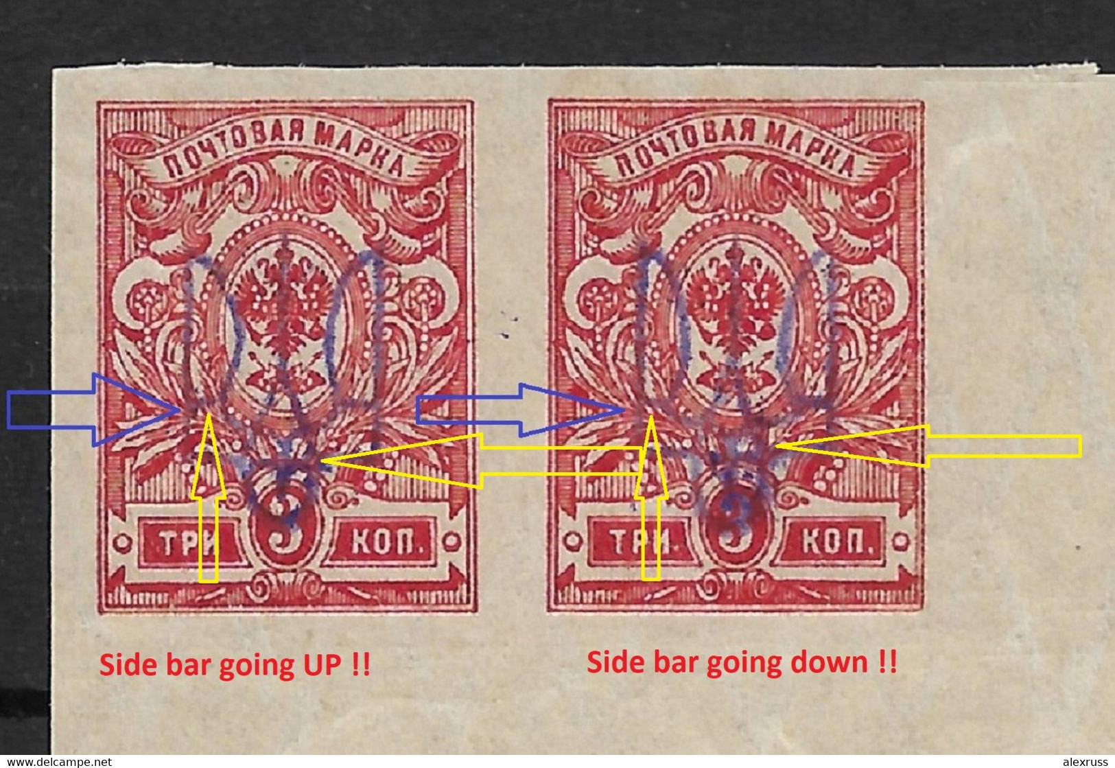 Russia/Ukraine 1918-19 Civil War, Kiev Type-2 RARE Vio Ink Two Trident Variety 3k CORNER Margin,VF MNH** (LTSK) - Ukraine & Westukraine