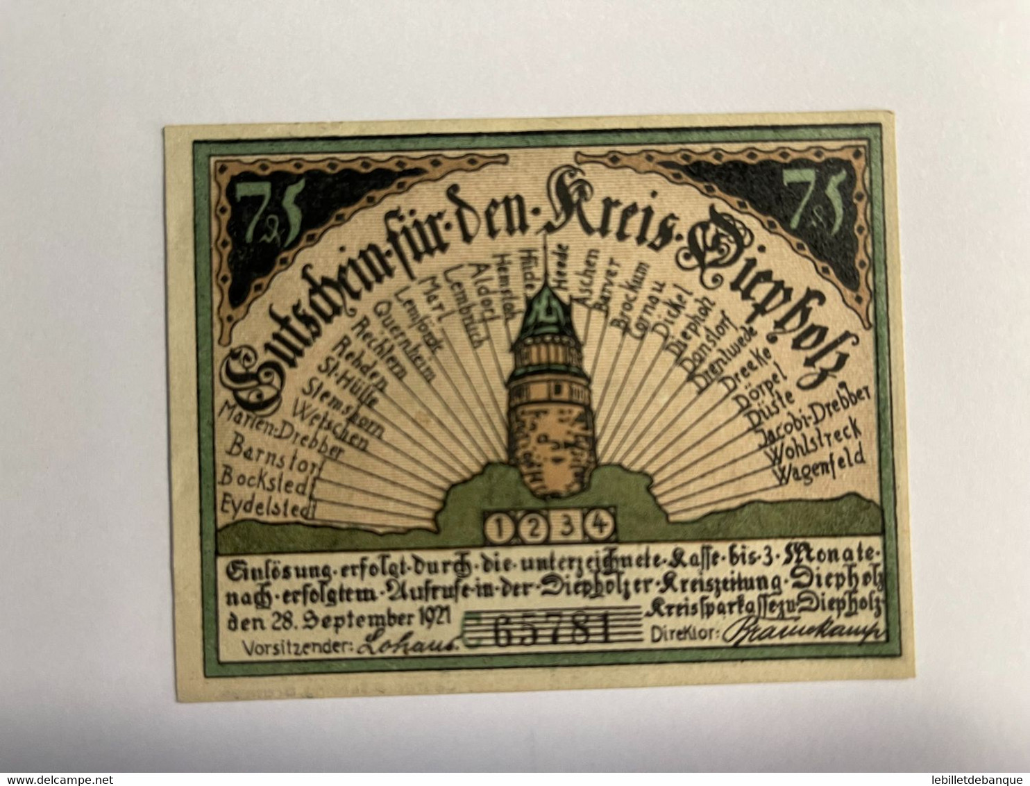 Allemagne Notgeld Diepholz 75 Pfennig - Collections