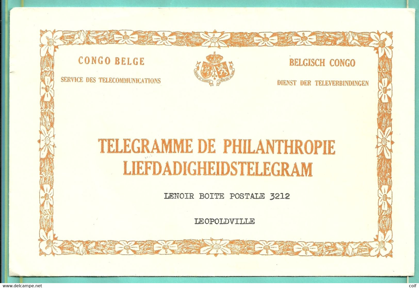 BRIEF LIEFDADIGHEIDSTELEGRAM / TELEGRAMME DE PHILANTHROPIE - Other & Unclassified
