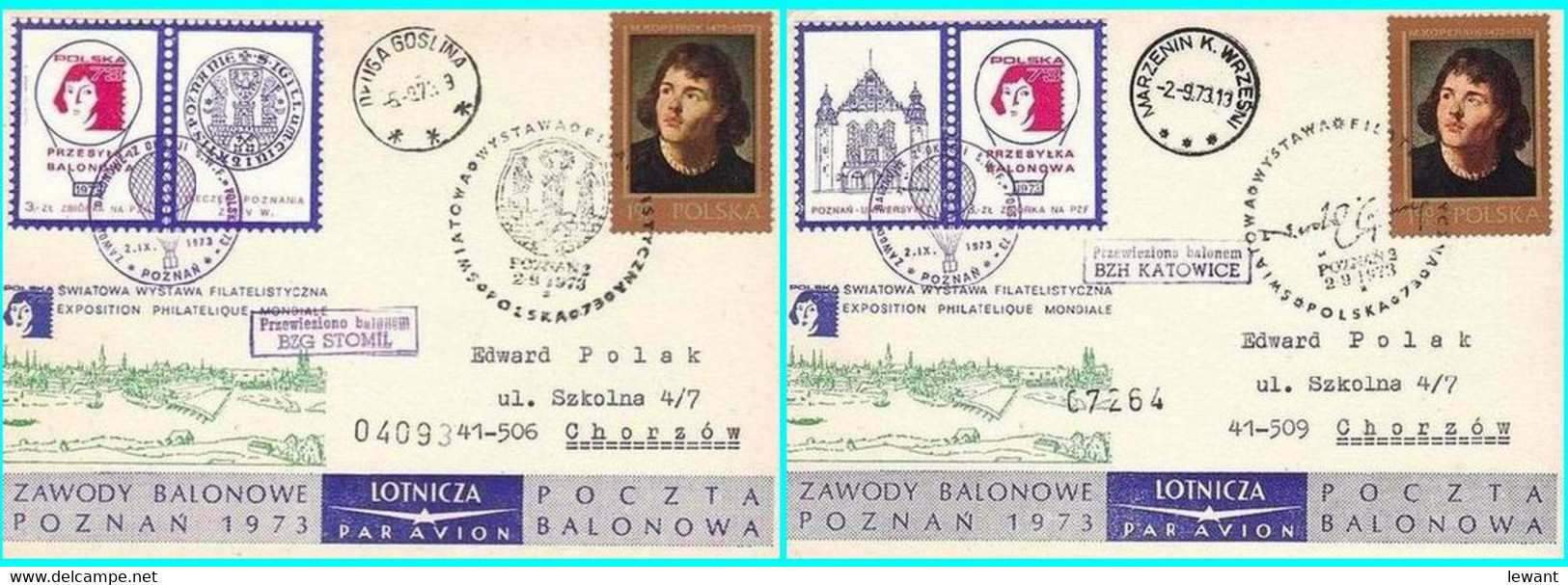 1973 Balloon Mail - Transported In A Balloon BZG KATOWICE And BZG STOMIL (Copernicus) - Ballonpost